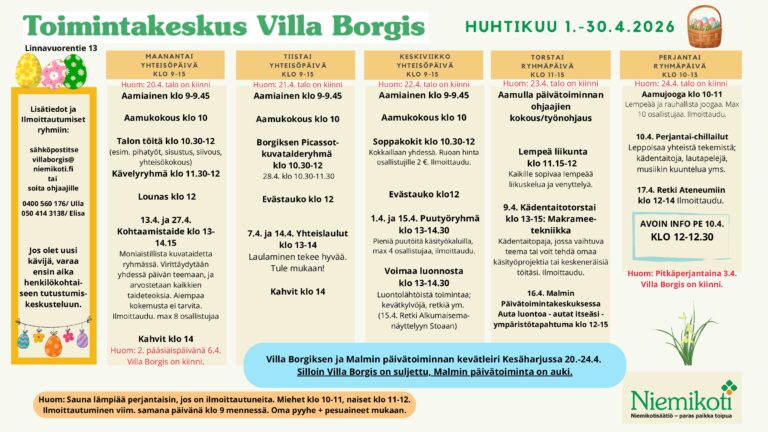 Villa Borgiksen kuukausiohjelma