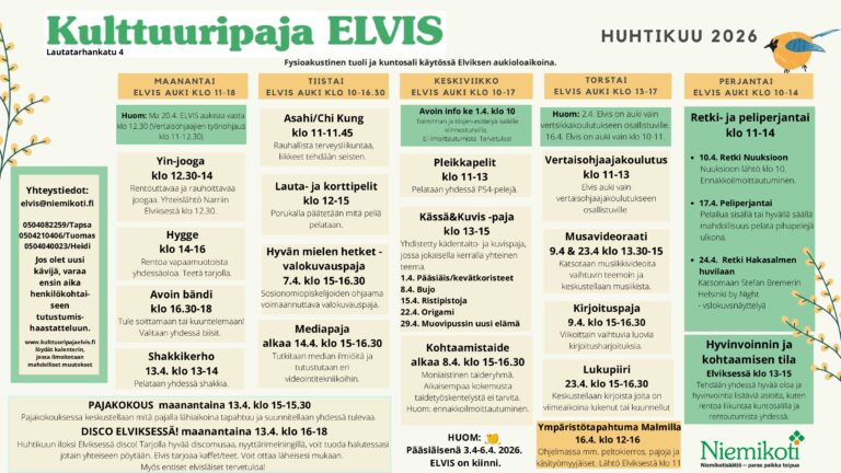 Kulttuuripaja Elviksen kuukausiohjelma