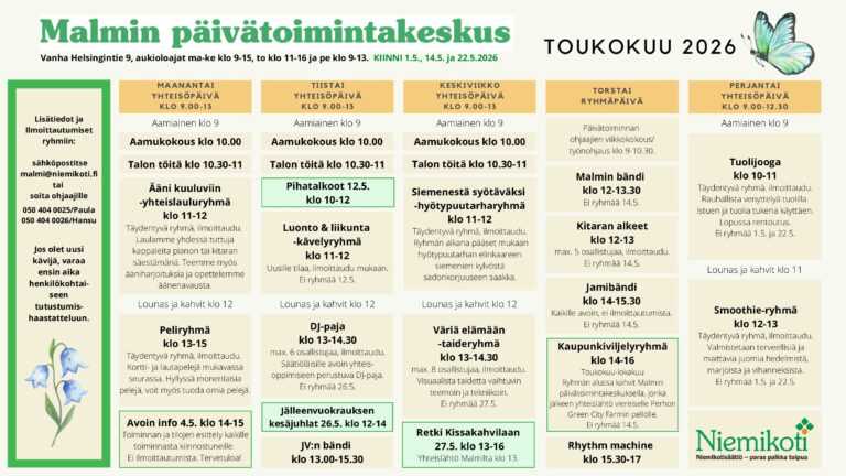 Malmin päivätoimintakeskuksen toukokuu -26