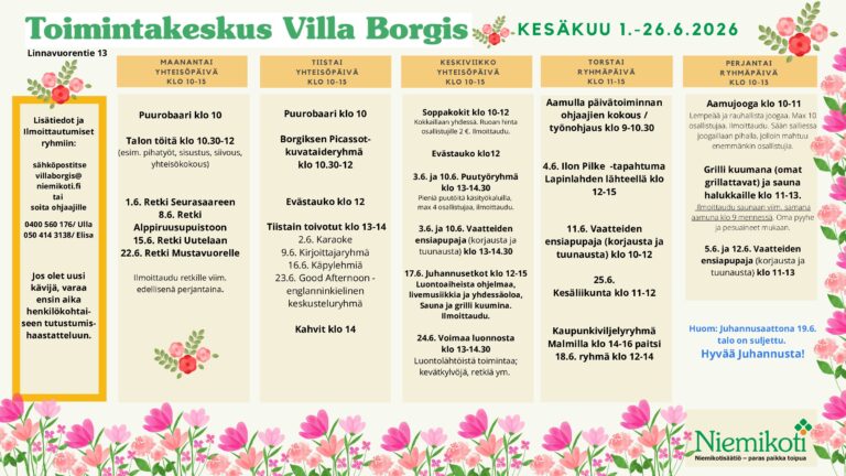 Toimintakeskus Villa Borgiksen kesäkuu