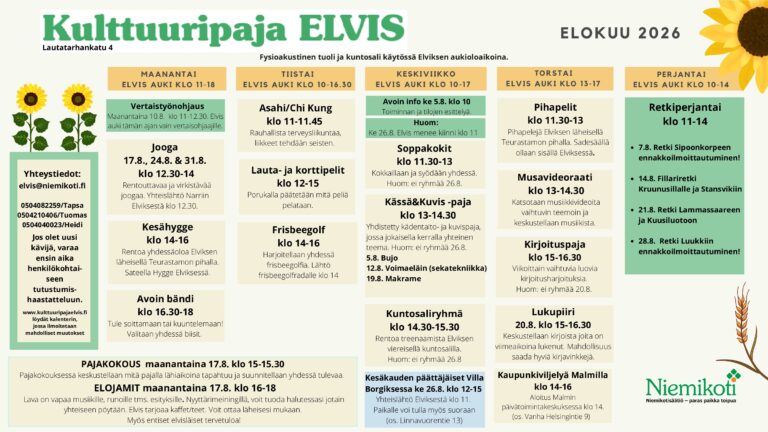 Kulttuuripaja Elviksen elokuu