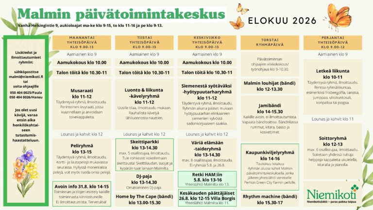 Malmin päivätoimintakeskuksen elokuu