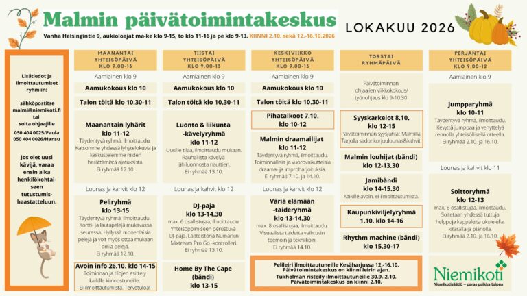 Malmin päivätoimintakeskuksen lokakuu -26